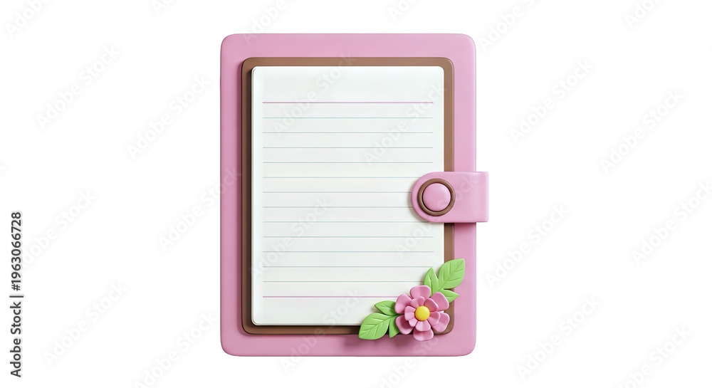 Fototapeta premium Pink Notebook with Floral Decoration and Lined Paper
