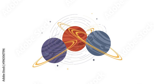 Cosmic Planets with Rings and Stars - Space Exploration, Astronomy, Galaxy