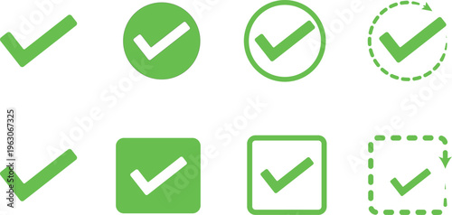Green Check Mark Icon Set – Tick Symbols Collection, Approved Verified Sign, UI UX Success Checkbox Icons