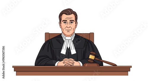 Judge in Courtroom with Gavel, Symbolizing Justice and Law