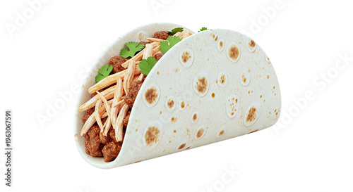 Delicious Beef and Shredded Chicken Taco with Cilantro