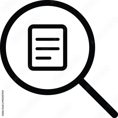 Document Search Icon Vector, Magnifying Glass with File Symbol, Data Analysis and Information Lookup Concept