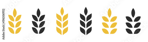 Wheat grain silhouette or wheat icon set. Ear of wheat symbols. Gold wheat or rice symbol vector illustration