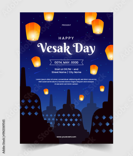 Gradient vesak day vertical poster template