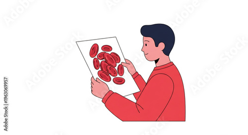 Person studying blood cells under magnification representing biology.
