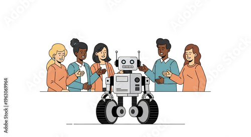 Students building robot together representing robotics education.
