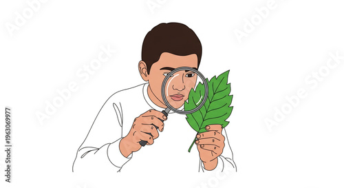Person examining plant leaf representing botanical research.