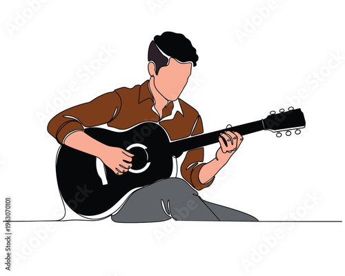 Man Playing Acoustic Guitar Sitting Down.