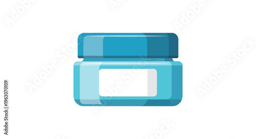 Blue cosmetic cream jar in minimalist flat design for skincare branding