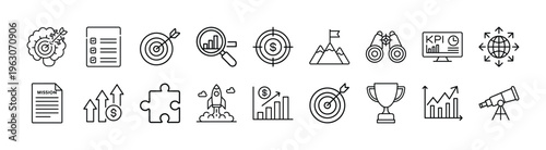 Business and strategy icons representing goals, vision, and success factors