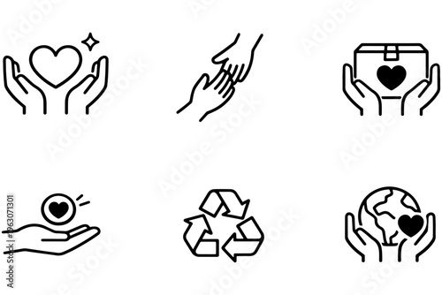 Social Good and Donation Icon Set Outline Design