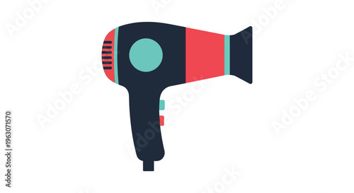 Colorful hair dryer in modern flat design with bold geometric shapes for beauty and grooming branding