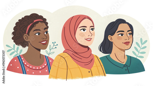 Professional stock vector illustration group of diverse women background