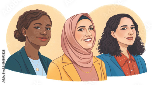 Professional stock vector illustration group of diverse women background