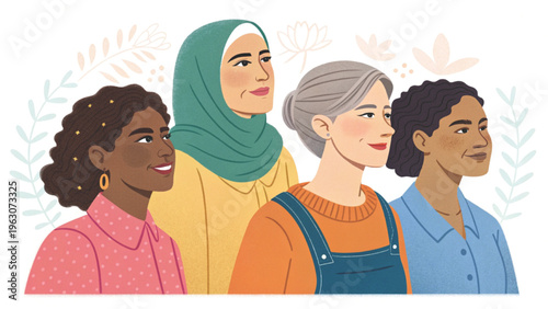 Professional stock vector illustration group of diverse women background