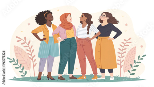 Professional stock vector illustration group of diverse women background