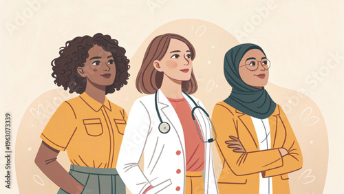 Professional stock vector illustration group of diverse women background