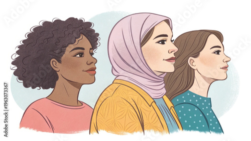 Professional stock vector illustration group of diverse women background