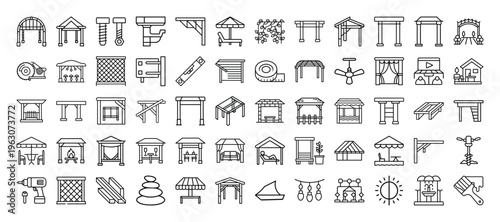 Collection of various outdoor structures and construction elements icons