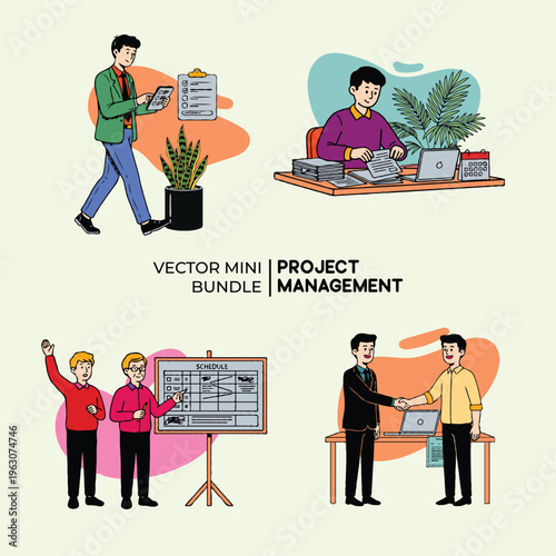 Modern Project Management Flat Design Illustration with Team Workflow Concept