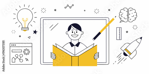 Illustration depicting learning ideas and the power of knowledge