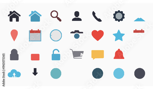 Pastel flat social media symbols set with modern lifestyle icons for digital content design
