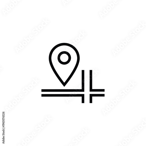 A minimalist illustration of a location marker on a crossroads.