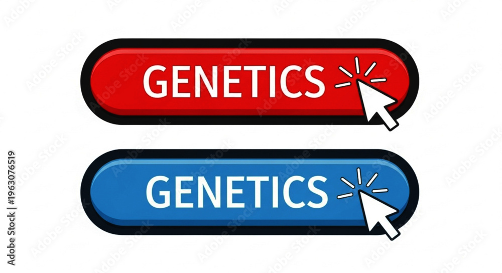 Fototapeta premium Genetics button with mouse cursor clicking, red and blue options, science research concept