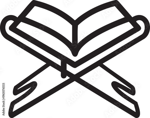 an open book resting on intricately designed wooden stand resembling traditional islamic calligraphy and craftsmanship