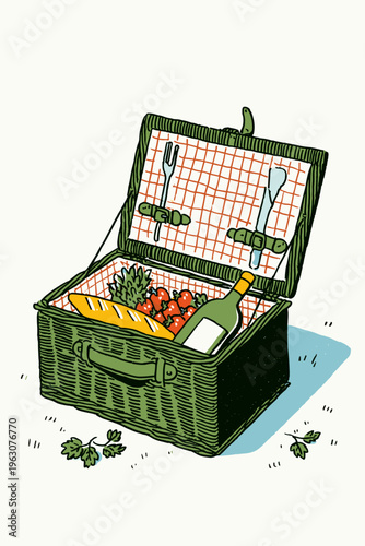 Open Rattan Picnic Basket with Treats