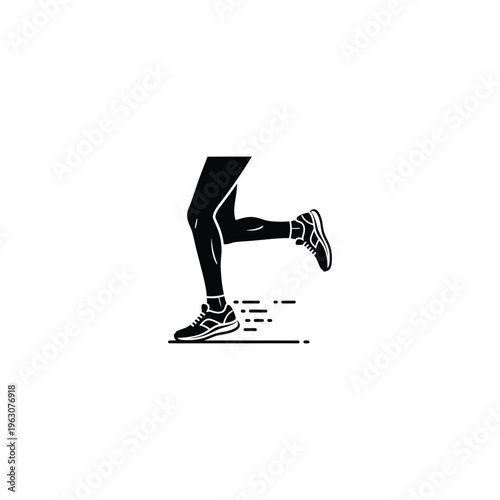 A person wearing athletic shoes runs quickly on a track with motion lines