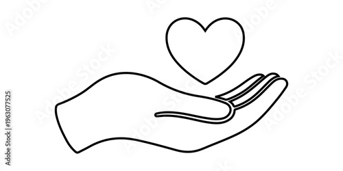 Vector hand sign icon featuring a red heart shape held by human hands to symbolize love, care, and romance for Valentine's Day