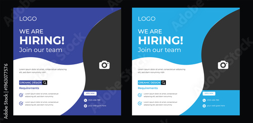 We are hiring job vacancy social media post banner design template with orange and white color. We are hiring job vacancy square web banner design.  We are hiring job vacancy social media post or squa