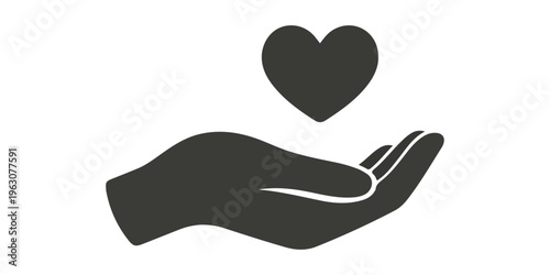 Romantic vector illustration of a red heart shape held by a woman palm sign symboling love and care for Valentine Day