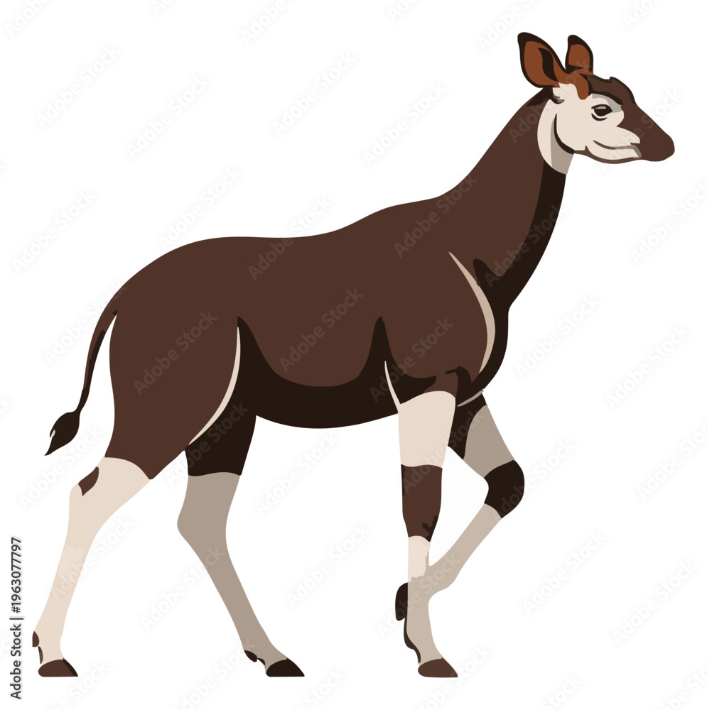 Fototapeta premium Okapi vector illustration side view profile. Generative AI