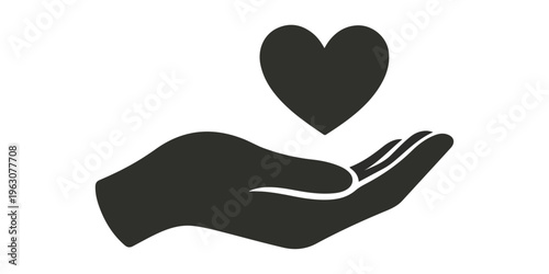 A hand sign icon of a red heart shape held by human fingers represents a romantic love symbol and peace sign on black for a Valentine's Day design
