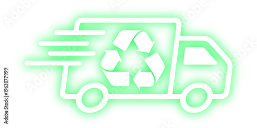 Green eco friendly car featuring a recycling symbol icon to represent environmental conservation and nature protection through a sustainable energy design concept