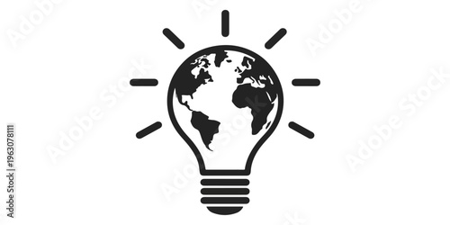 An eco-friendly glass lightbulb glowing with a global earth map represents a powerful innovation concept for sustainable green energy and planet ecology