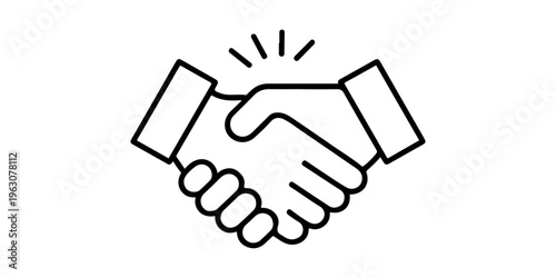 A professional vector illustration of a business handshake symbol representing a successful deal, partnership agreement, and teamwork between people greeting each other with a firm hand shake