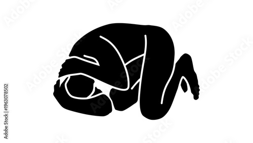 a man in a pose of fear, black isolated silhouette