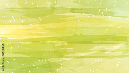 白い飛沫がある黄緑色の水彩テクスチャ背景
Yellow-green watercolor texture background with white splatters