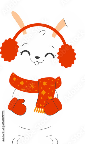 Принти на полотні cute cartoon fox in winter scarf and earmuffs smiling cheerfully