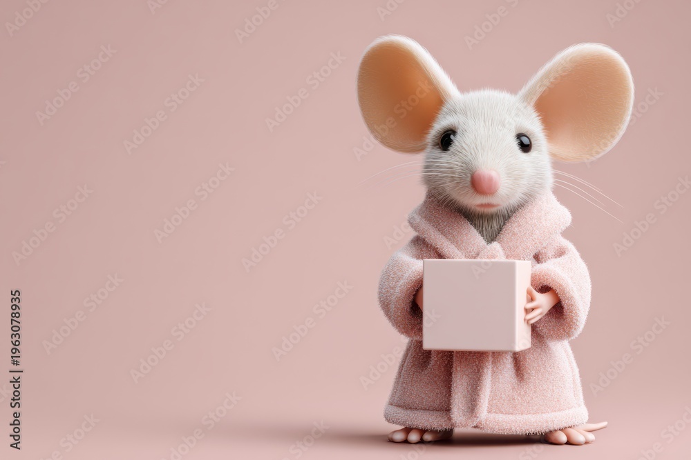 Fototapeta premium Adorable mouse in spa robe with cosmetics