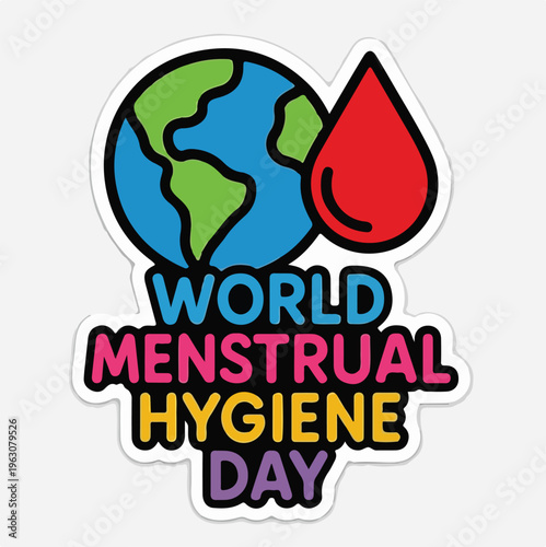 Colorful sticker design representing global awareness for World Menstrual Hygiene Day education and advocacy