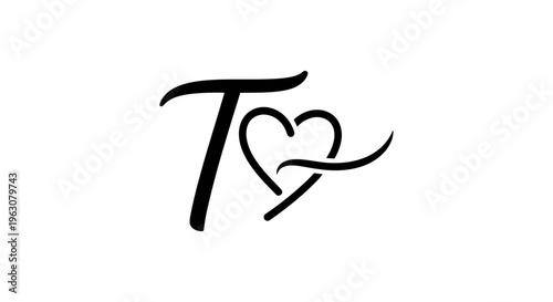 Elegant T letter logo with heart shape design.