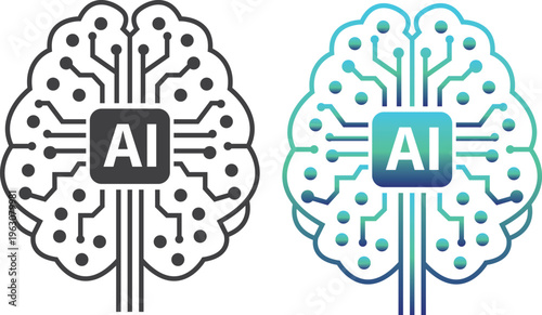 Artificial Intelligence Brain Circuit Technology Concept Vector Icon