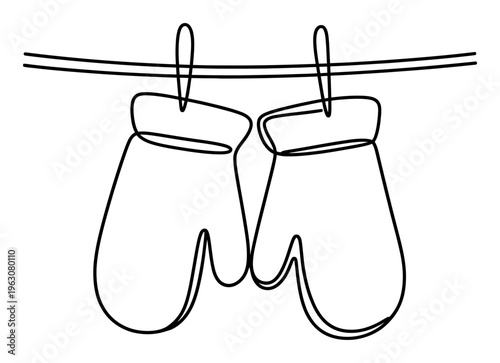 Mitten Vector Illustration Hanging on Clothesline