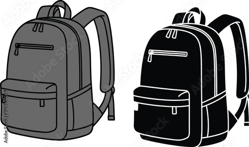 Backpack vector illustration set with modern school bags isolated on white background travel student accessory design collection stylish