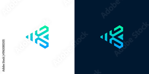 Dynamic abstract geometric triangle logo featuring a vibrant gradient, ideal for modern tech, digital, and media companies seeking a forward-thinking brand identity