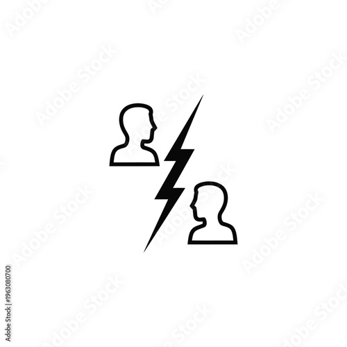 Two people profiles facing each other with a lightning bolt in between.